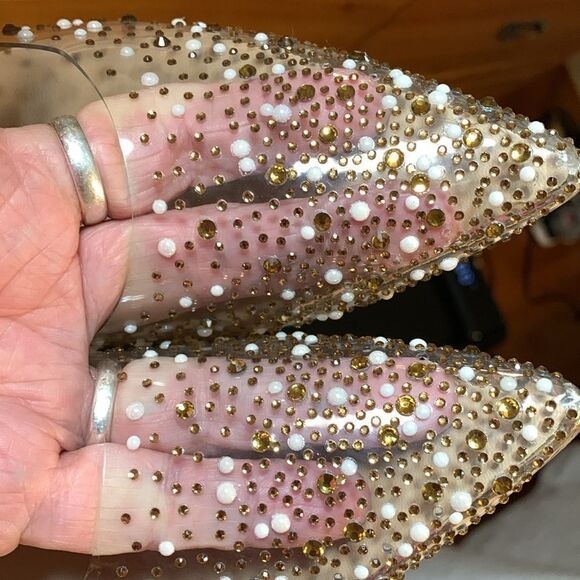 Naiyee Size 9.5 pointed toe acrylic heels covered in pearls and sequins - Picture 12 of 15